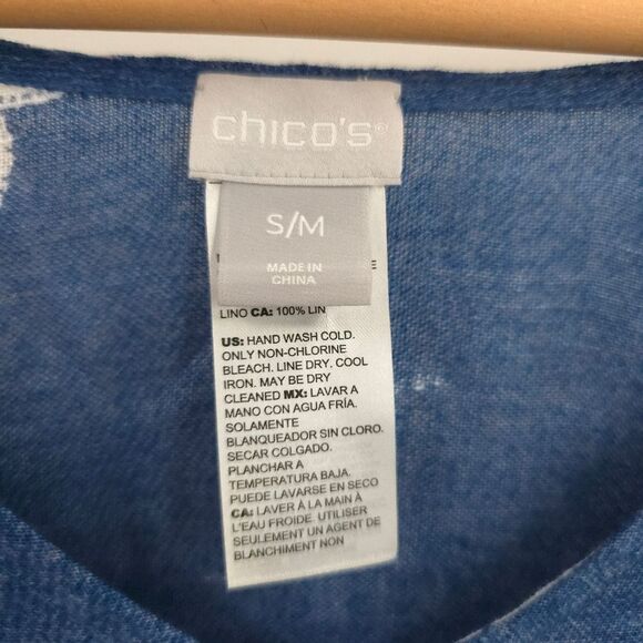 Chicos 100% Linen Floral 2-Way Poncho Top Flowy Boho Blouse Coastal Beach - Picture 11 of 12